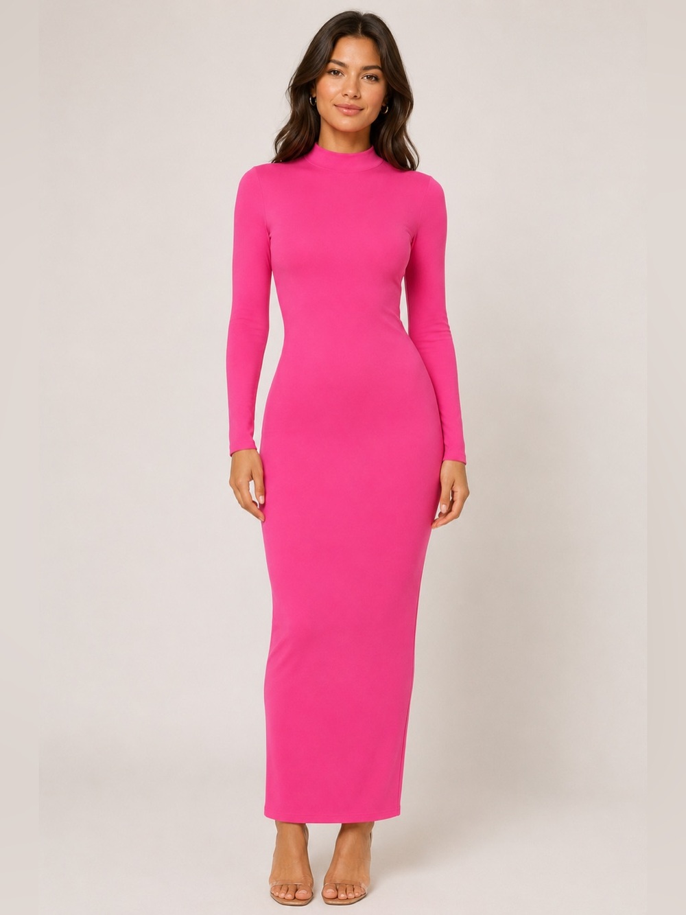 Naked Wardrobe NW Long Sleeve Maxi Dress Vibrant Pink